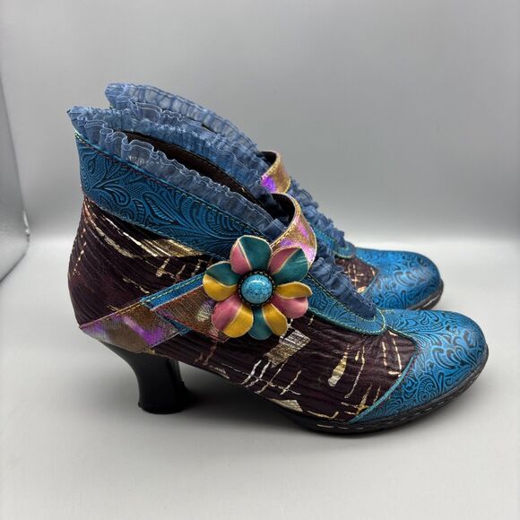Colorful Ankle Boots with Floral Accent - Picture 3 of 11